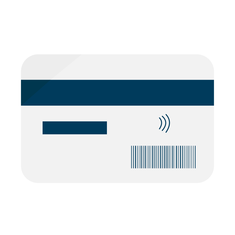 An illustrated access card with a barcode stripe and barcode.