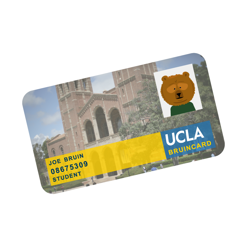 an illustrator of the UCLA BruinCard with an illustrated Joe Bruin